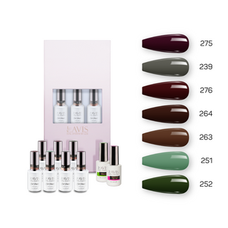  Lavis Holiday Collection: 7 Gel Polishes, 1 Base Gel, 1 Top Gel - Set 19 - 275, 239, 276, 264, 263, 251, 252 + BT by LAVIS NAILS sold by DTK Nail Supply