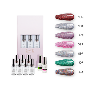  Lavis Holiday Collection: 7 Gel Polishes, 1 Base Gel, 1 Top Gel - Set 21 - 106, 100, 099, 098, 097, 107, 102 + BT by LAVIS NAILS sold by DTK Nail Supply