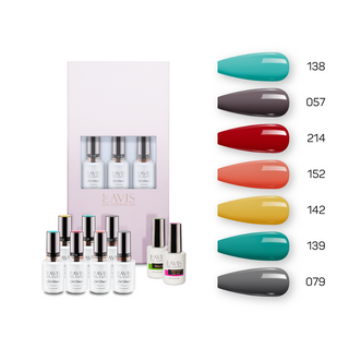  Lavis Holiday Collection: 7 Gel Polishes, 1 Base Gel, 1 Top Gel - Set 7 - 138, 057, 214, 152, 142, 139, 079 + BT by LAVIS NAILS sold by DTK Nail Supply