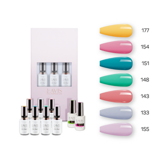  Lavis Holiday Collection: 7 Gel Polishes, 1 Base Gel, 1 Top Gel - Set 9 - 177, 154, 151, 148, 143, 133, 155 + BT by LAVIS NAILS sold by DTK Nail Supply