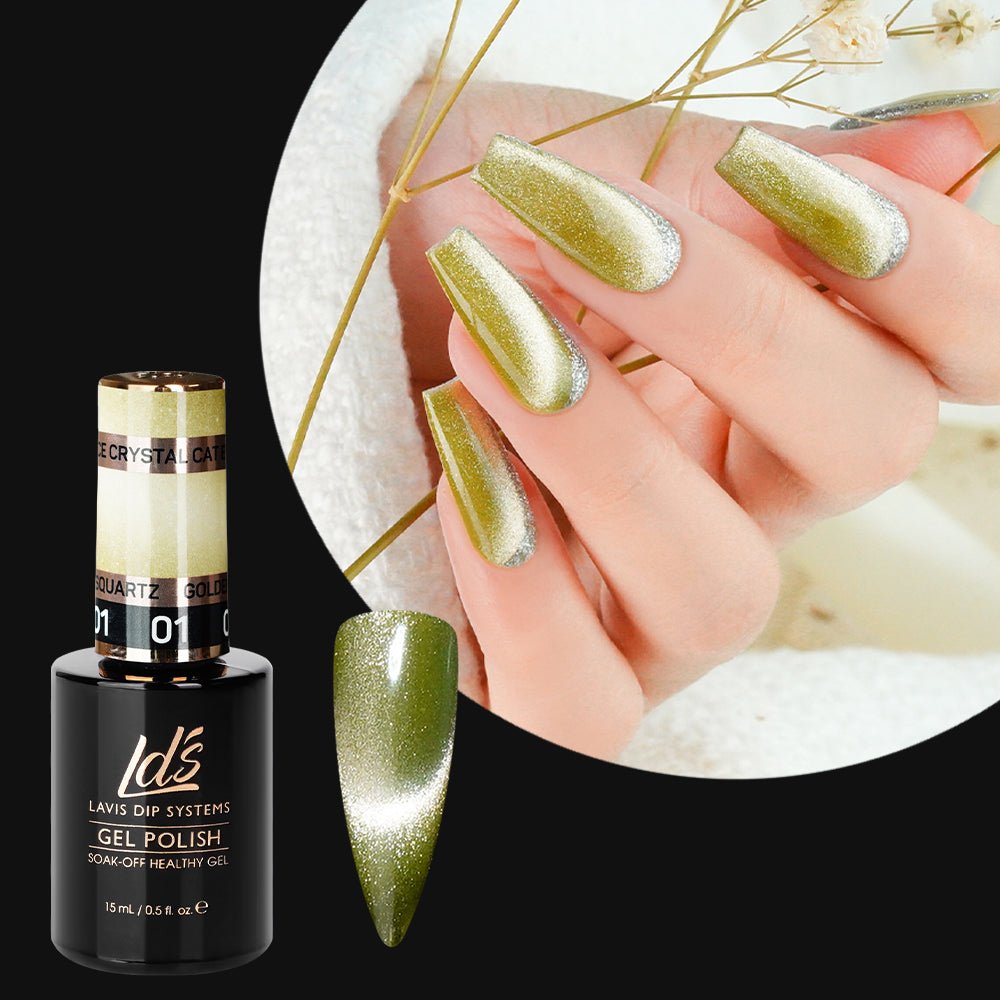 LDS 01 Golden Squartz - Gel Polish 0.5 oz - Ice Crystal Cat Eyes - DTK Nail Supply