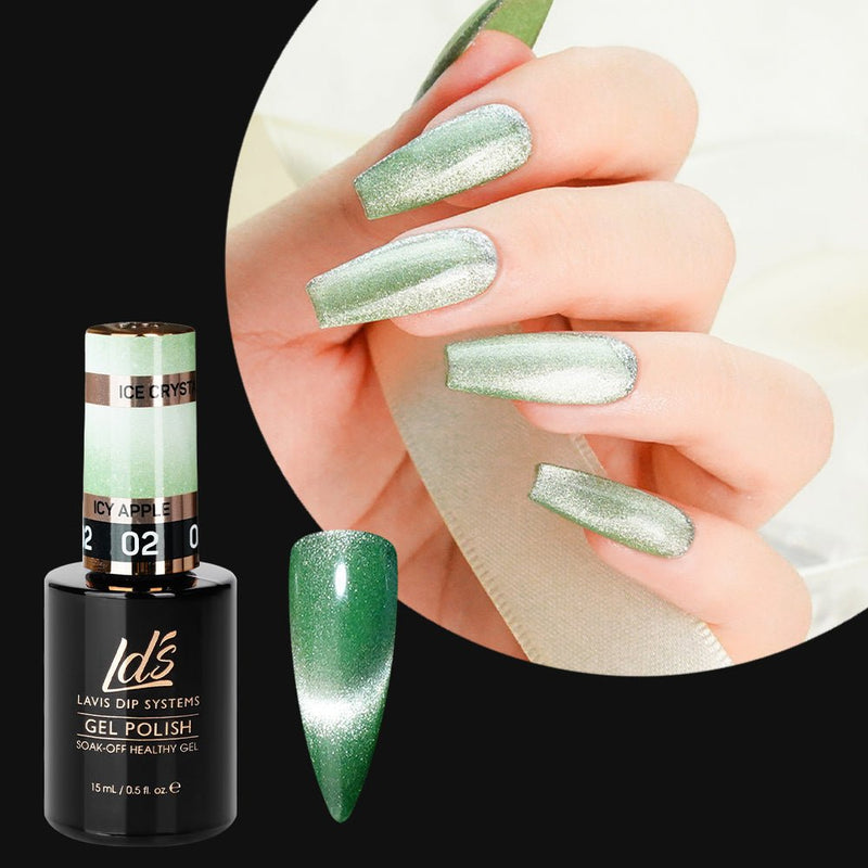 LDS 02 Icy Apple - Gel Polish 0.5 oz - Ice Crystal Cat Eyes - DTK Nail Supply