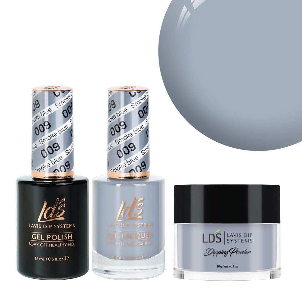 LDS 3 in 1 - 009 Smoke Blue - Dip, Gel & Lacquer Matching - DTK Nail Supply