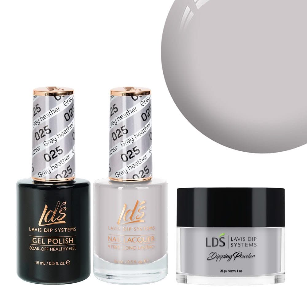 LDS 3 in 1 - 025 Gray Heather - Dip, Gel & Lacquer Matching - DTK Nail Supply