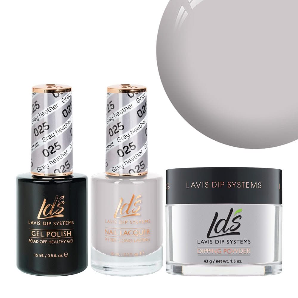 LDS 3 in 1 - 025 Gray Heather - Dip, Gel & Lacquer Matching - DTK Nail Supply