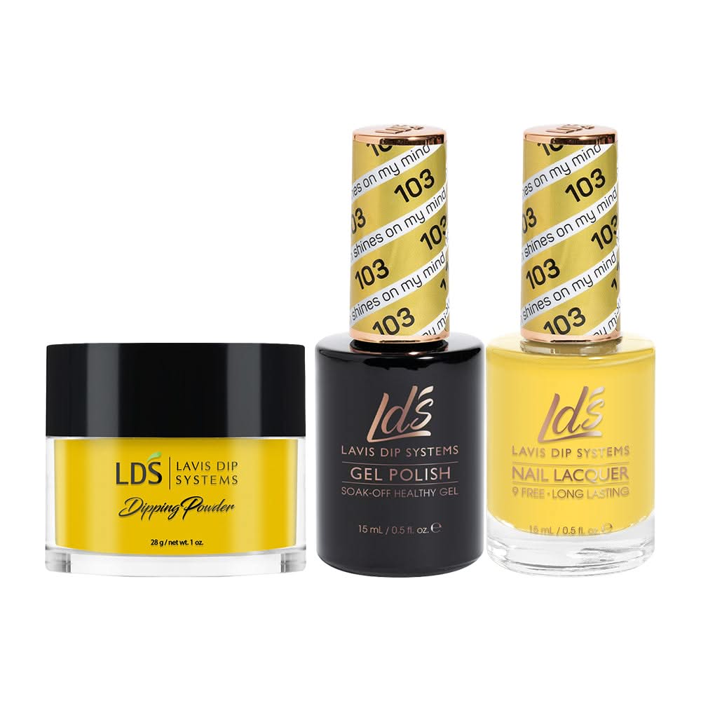LDS 3 in 1 - 103 Sun Shines On My Mind - Dip (1oz), Gel & Lacquer Matching - DTK Nail Supply