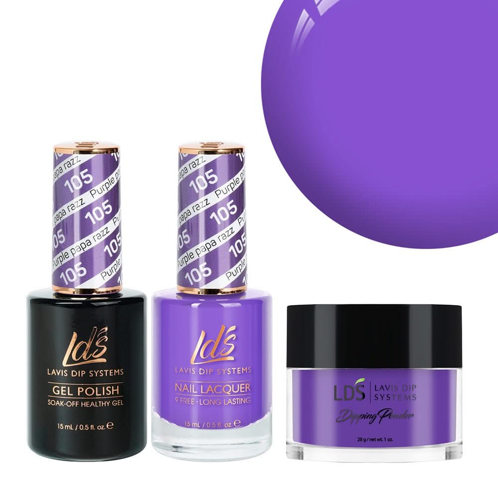 LDS 3 in 1 - 105 Purple Papa Razzi - Dip, Gel & Lacquer Matching - DTK Nail Supply