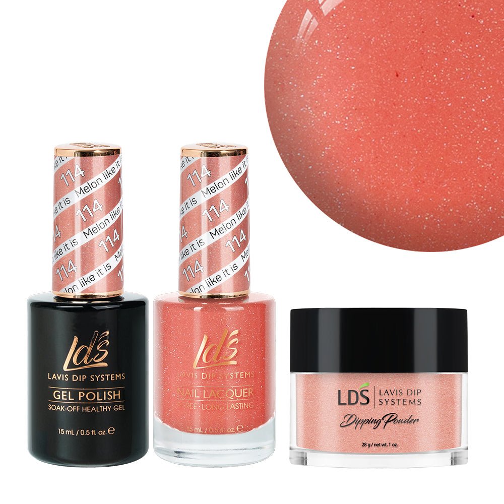 LDS 3 in 1 - 114 Melon Like It Is - Dip, Gel & Lacquer Matching - DTK Nail Supply