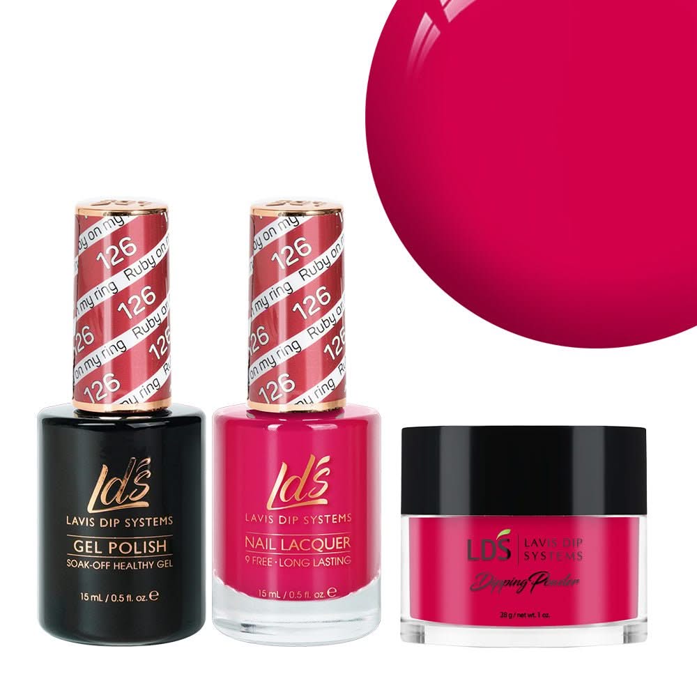 LDS 3 in 1 - 126 Ruby On My Ring - Dip, Gel & Lacquer Matching - DTK Nail Supply