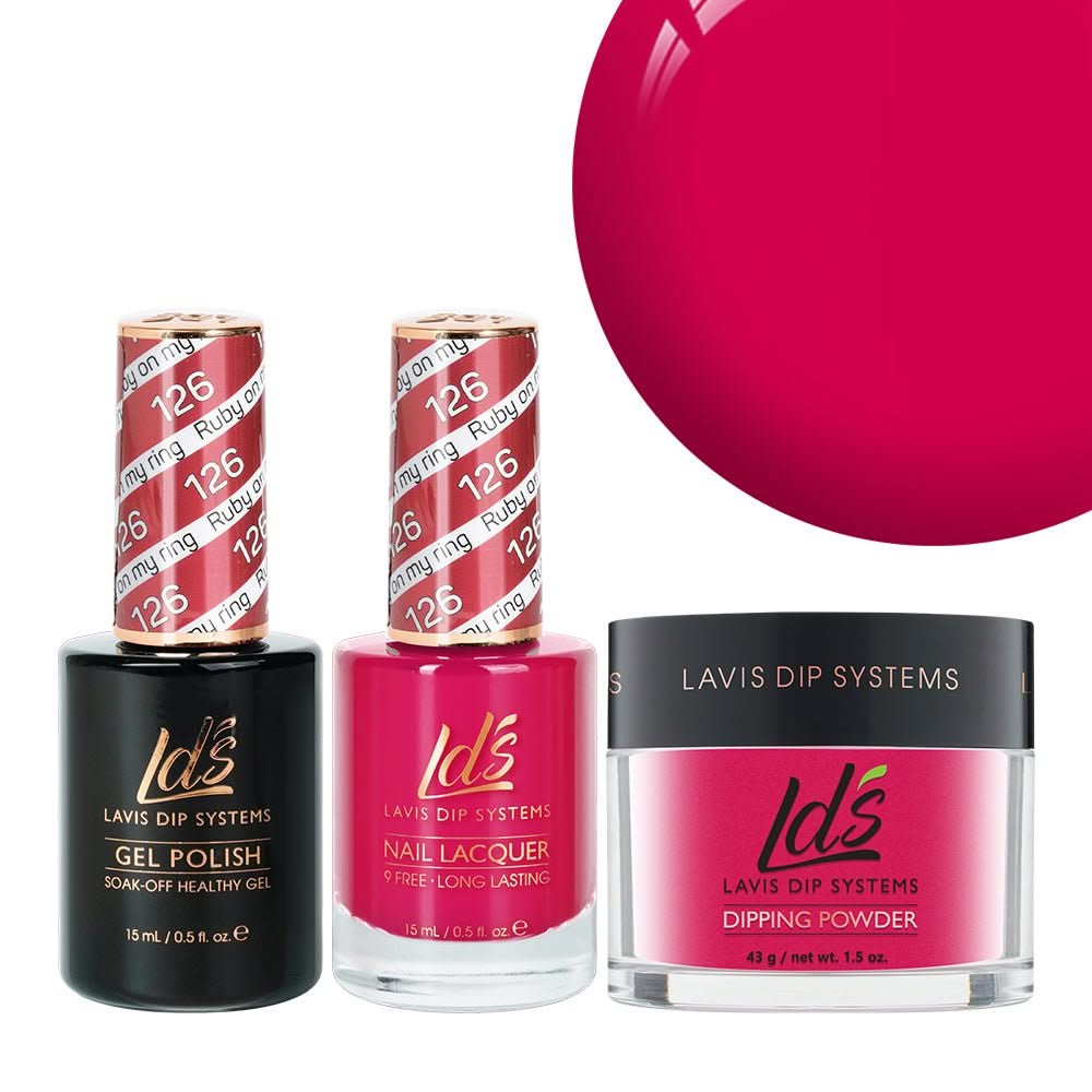 LDS 3 in 1 - 126 Ruby On My Ring - Dip, Gel & Lacquer Matching - DTK Nail Supply