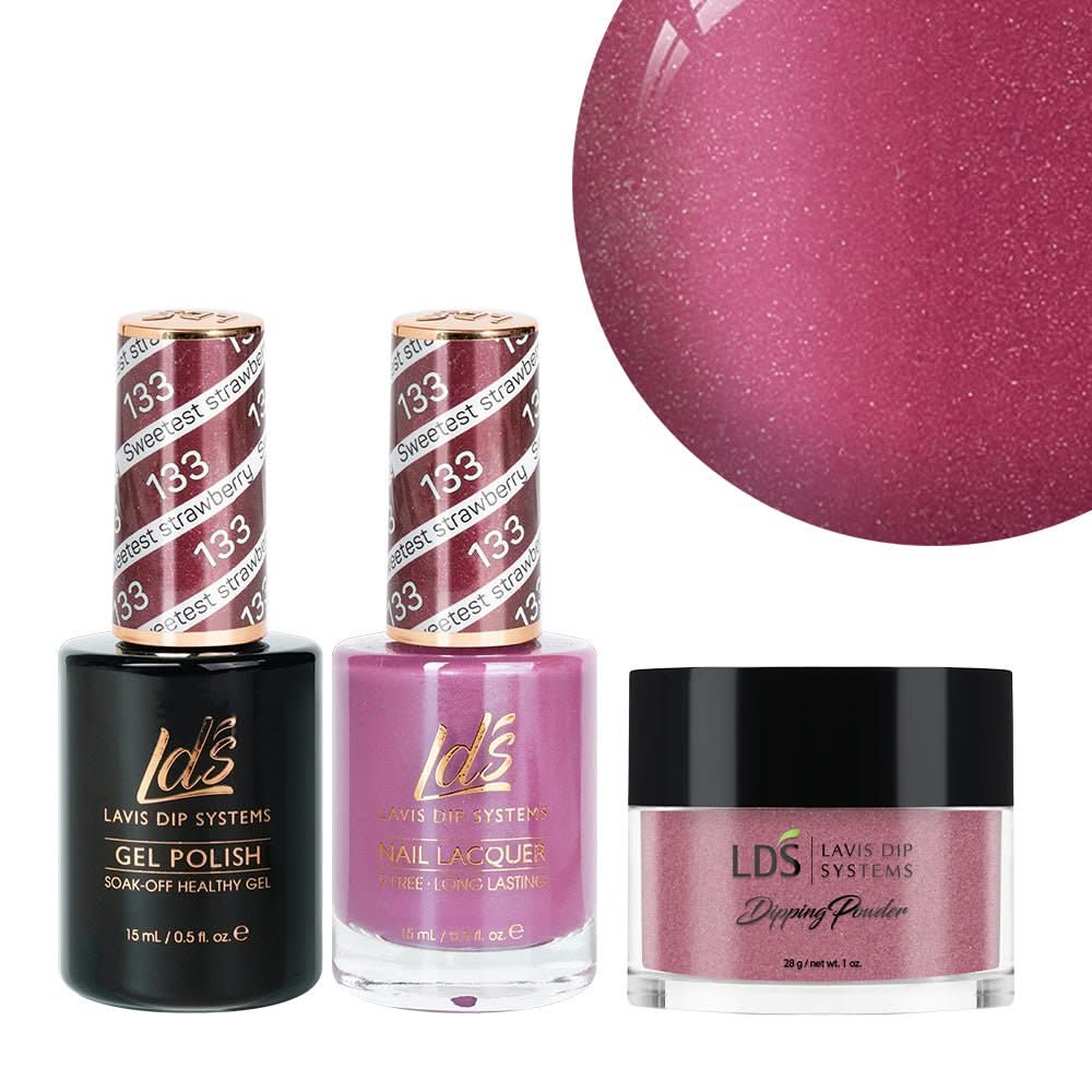 LDS 3 in 1 - 133 Sweetest Strawberry - Dip, Gel & Lacquer Matching - DTK Nail Supply