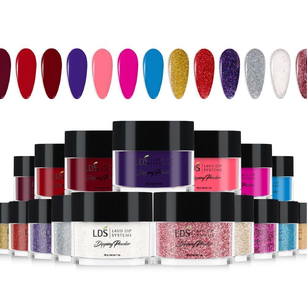 LDS Dipping Powder Color 1oz/ea - Ombre Glitter Kit 1 (17 Colors): 13, 23, 33, 79, 86, 87, 120, 162 - 171 - DTK Nail Supply
