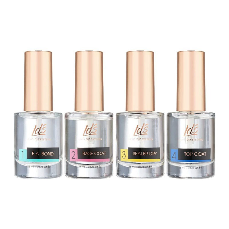 LDS Dipping Powder Essentials Kit 2 - EA Bond, Base Coat, Sealer Dry, Top Coat - 0.5 oz - DTK Nail Supply