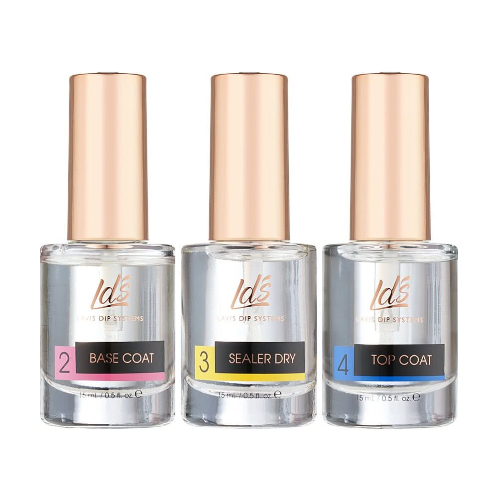 LDS Dipping Powder Essentials Kit - Base Coat, Sealer Dry, Top Coat - 0.5 oz - DTK Nail Supply