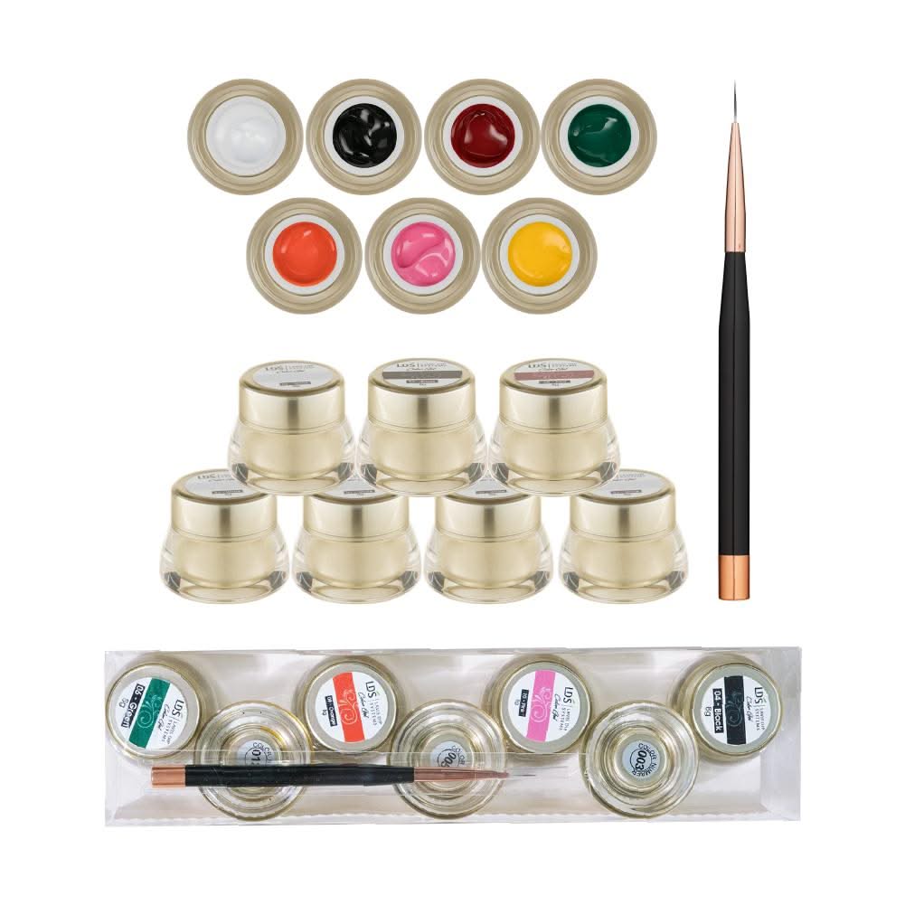 LDS Draw Painting Gel Nails Polish Nail Art Kit (03, 04, 05, 06, 09, 10, 12 and 1 Liner Brush) - DTK Nail Supply