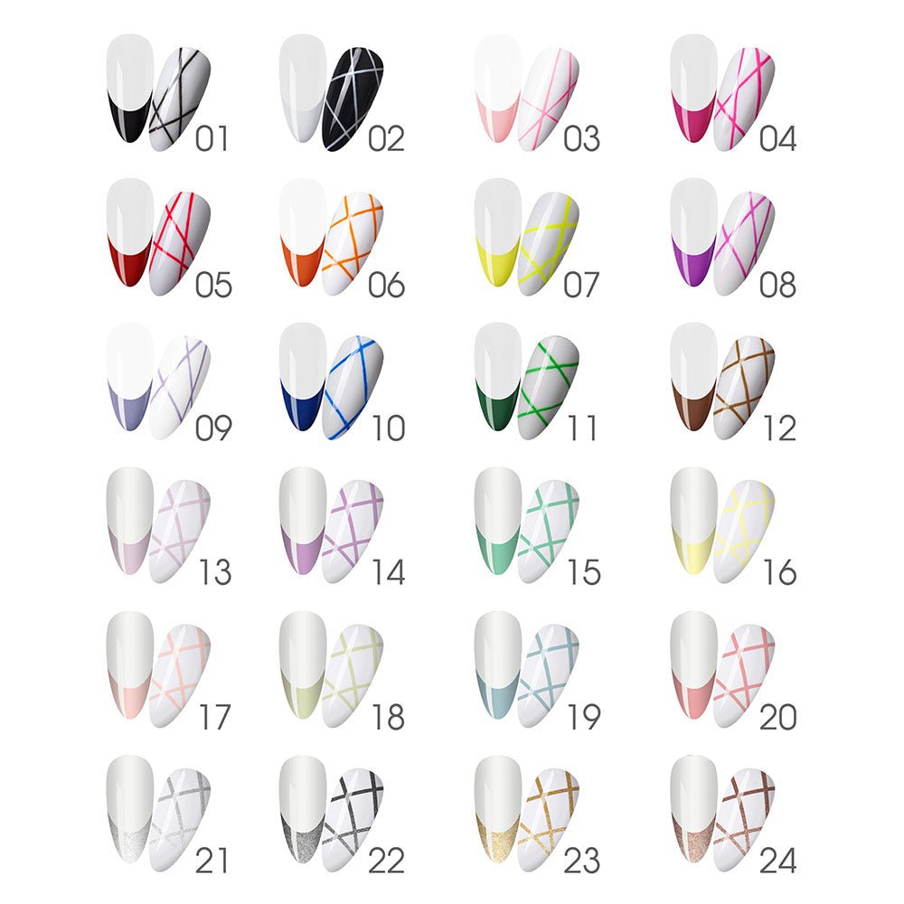 LDS Gel Polish Nail Art Liner Set (24 colors): 01 - 24 (ver 2) - DTK Nail Supply