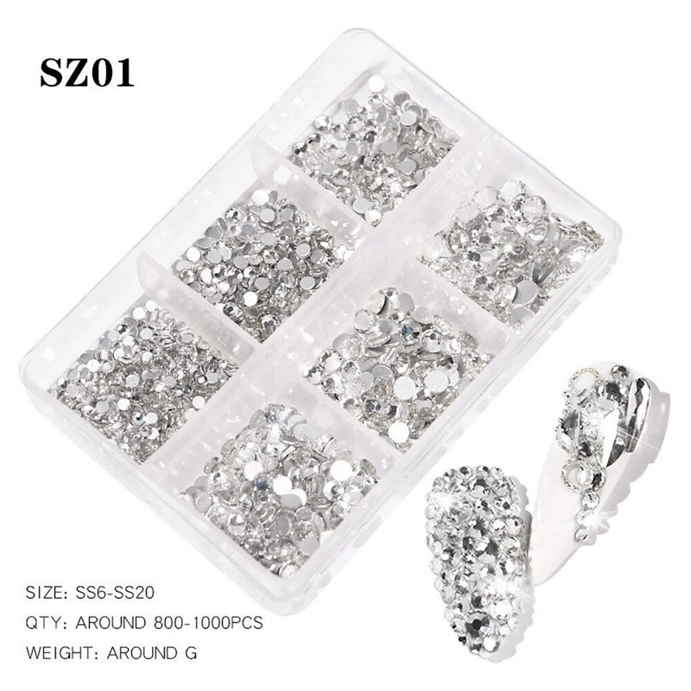 Mixed Size Flatback Diamond Glass Rhinestones SZ01 - Clear - DTK Nail Supply