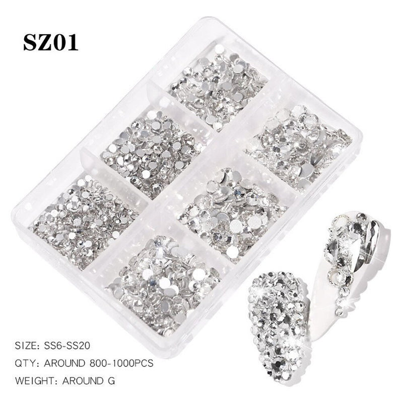 Mixed Size Flatback Diamond Glass Rhinestones SZ01 - Clear - DTK Nail Supply
