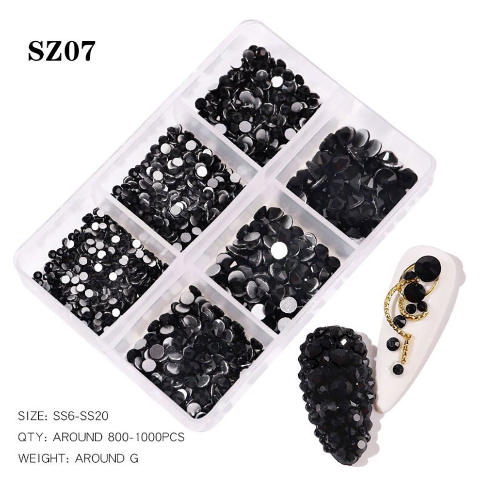 Mixed Size Flatback Diamond Glass Rhinestones SZ07 - Black - DTK Nail Supply
