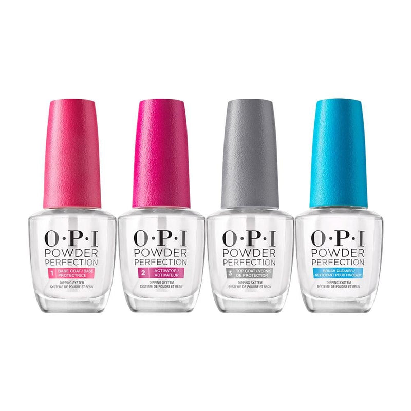 OPI Powder Perfection 4 Steps: Base, Activator, Top, Brush Cleaner - Dipping Essentials Bundle 0.5 oz - DTK Nail Supply