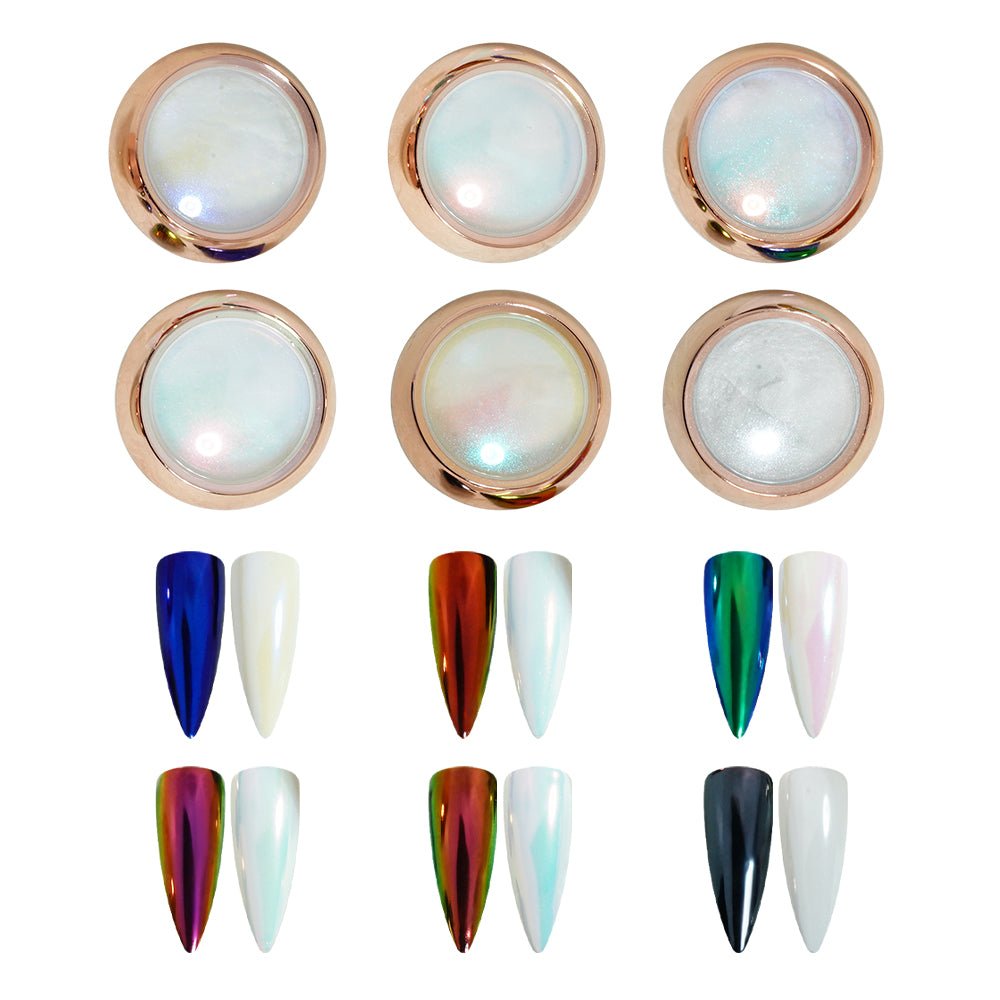 Set Aurora Chrome Powder: Pearl - 5 colors (01, 02, 03, 04 & 05) - DTK Nail Supply