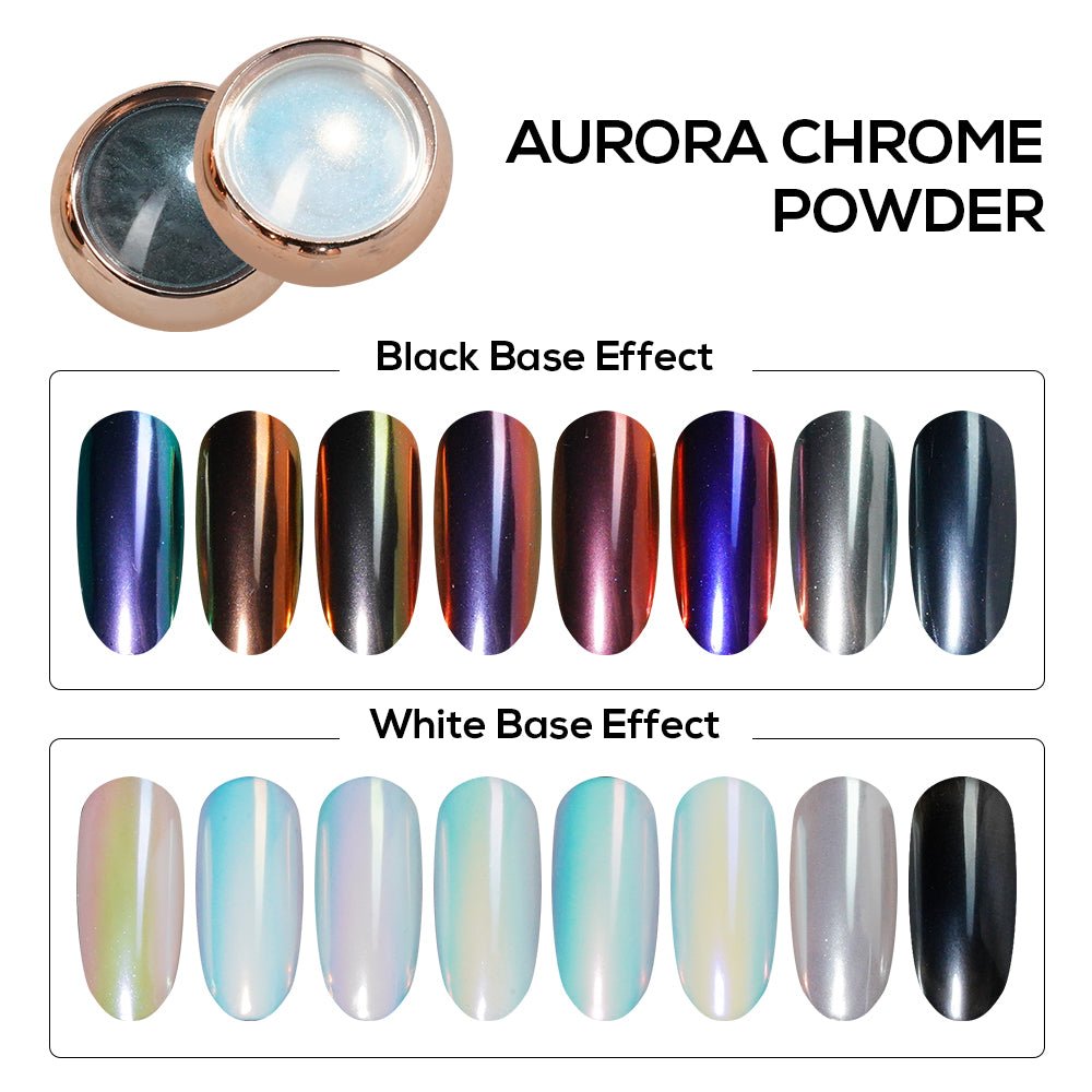 Set Aurora Galaxy Chrome Nail Powder: 06 - 12, BLACK - DTK Nail Supply