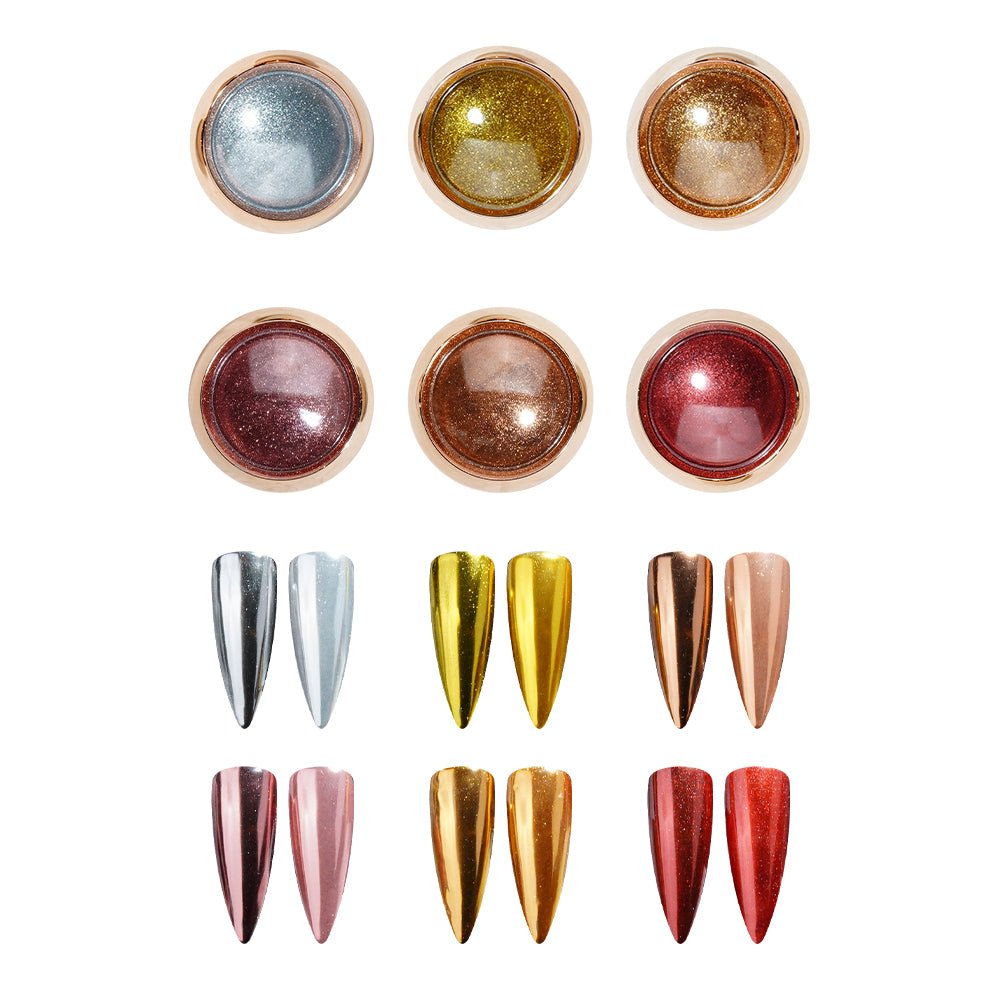 Set Classic Chrome Nail Powder - 6 Colors - DTK Nail Supply