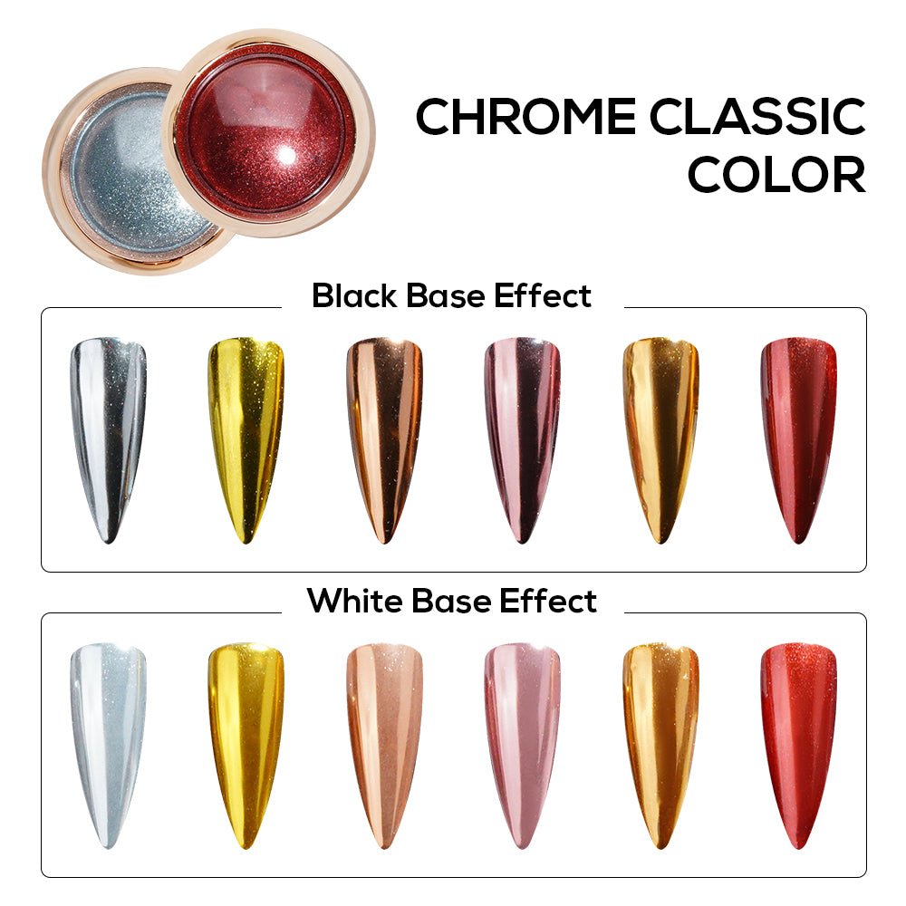 Set Classic Chrome Nail Powder - 6 Colors - DTK Nail Supply