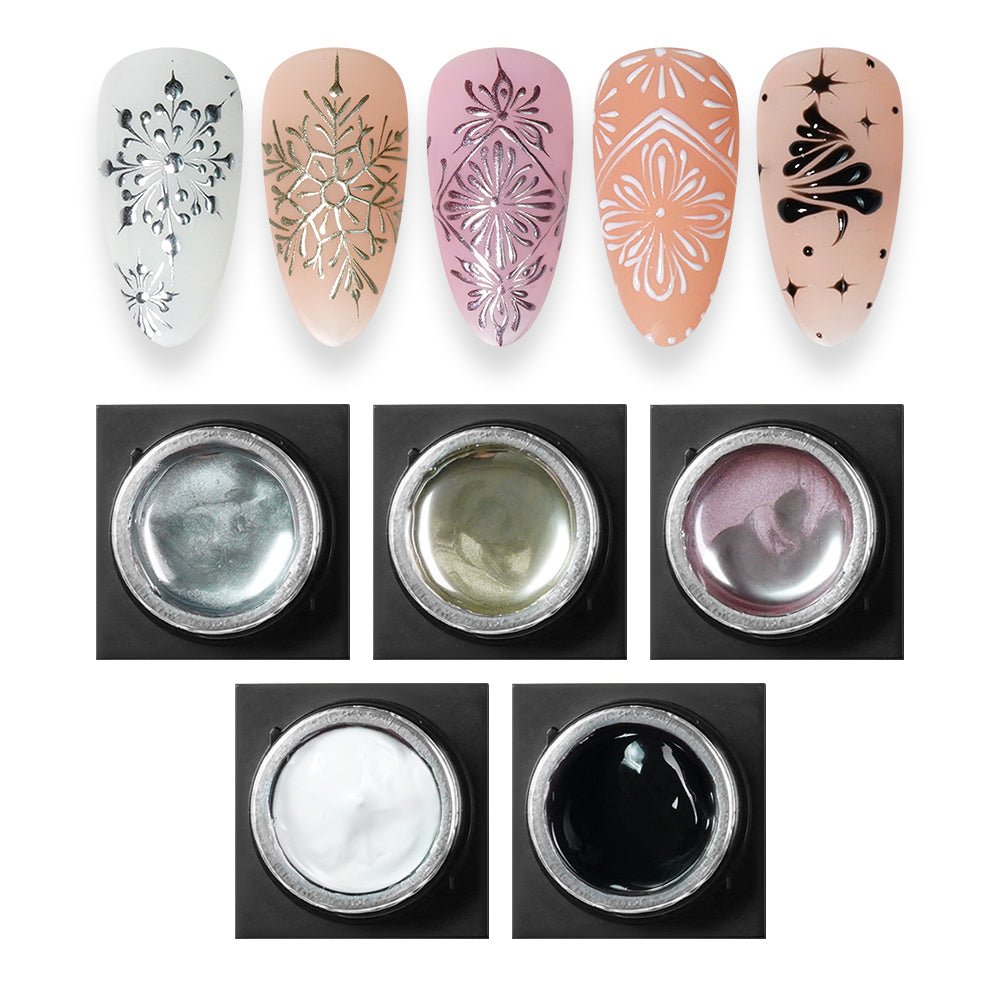 Set Emboss Gel Polish Nail Art 5 Colors - 5g - DTK Nail Supply