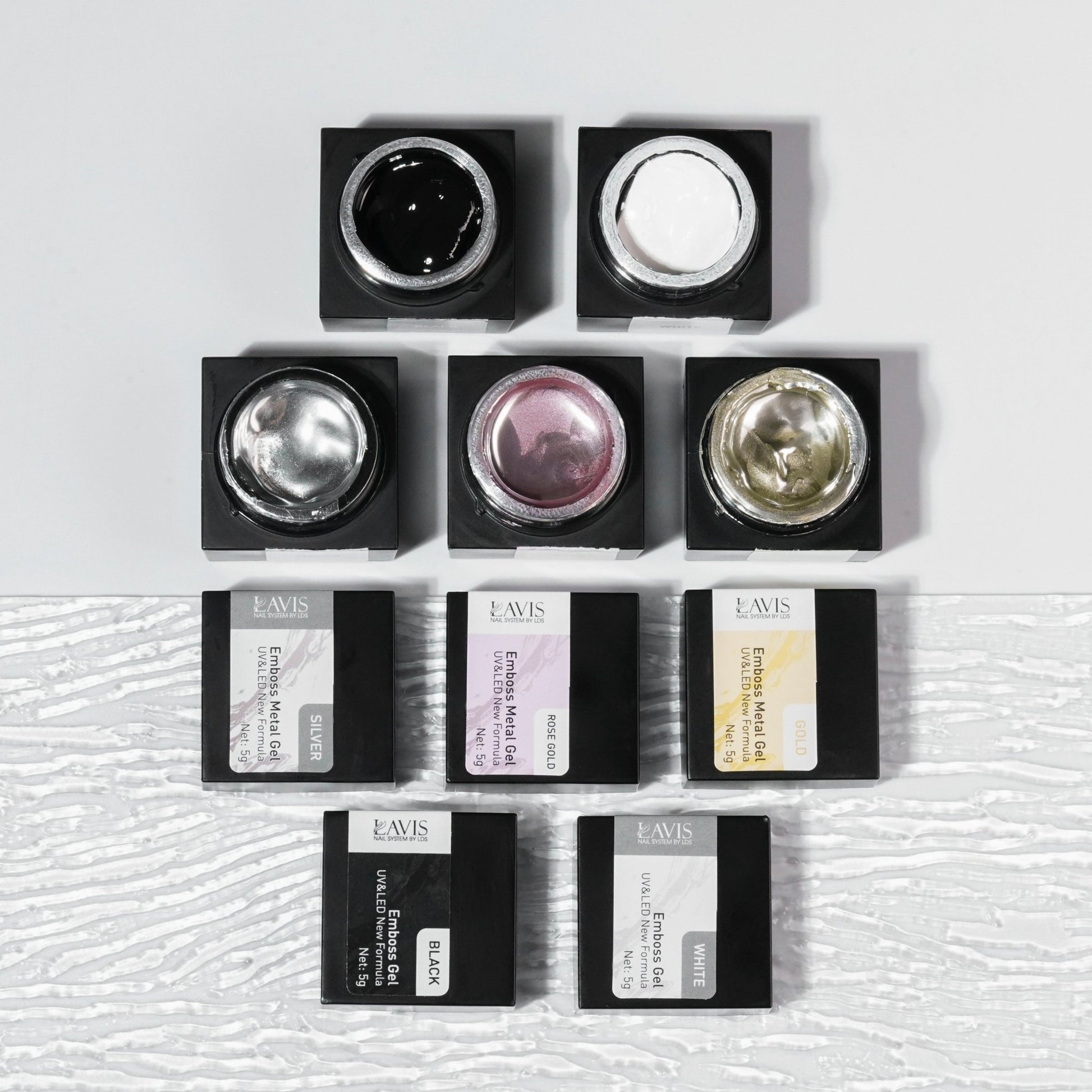 Set Emboss Gel Polish Nail Art 5 Colors - 5g - DTK Nail Supply