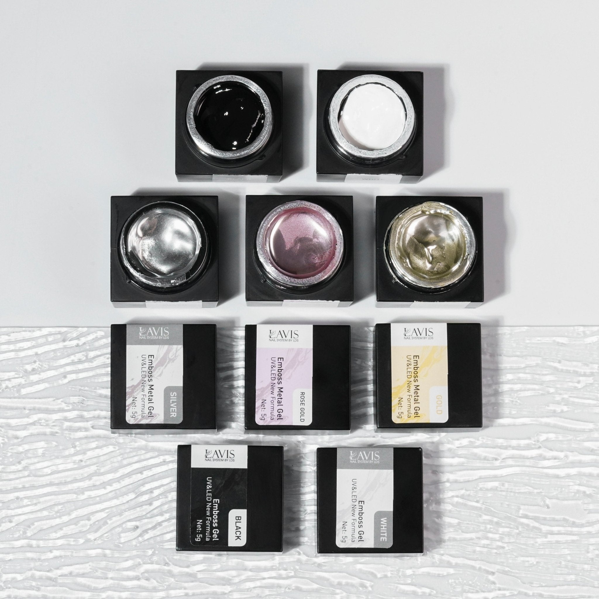 Set Emboss Gel Polish Nail Art 5 Colors - 5g - DTK Nail Supply