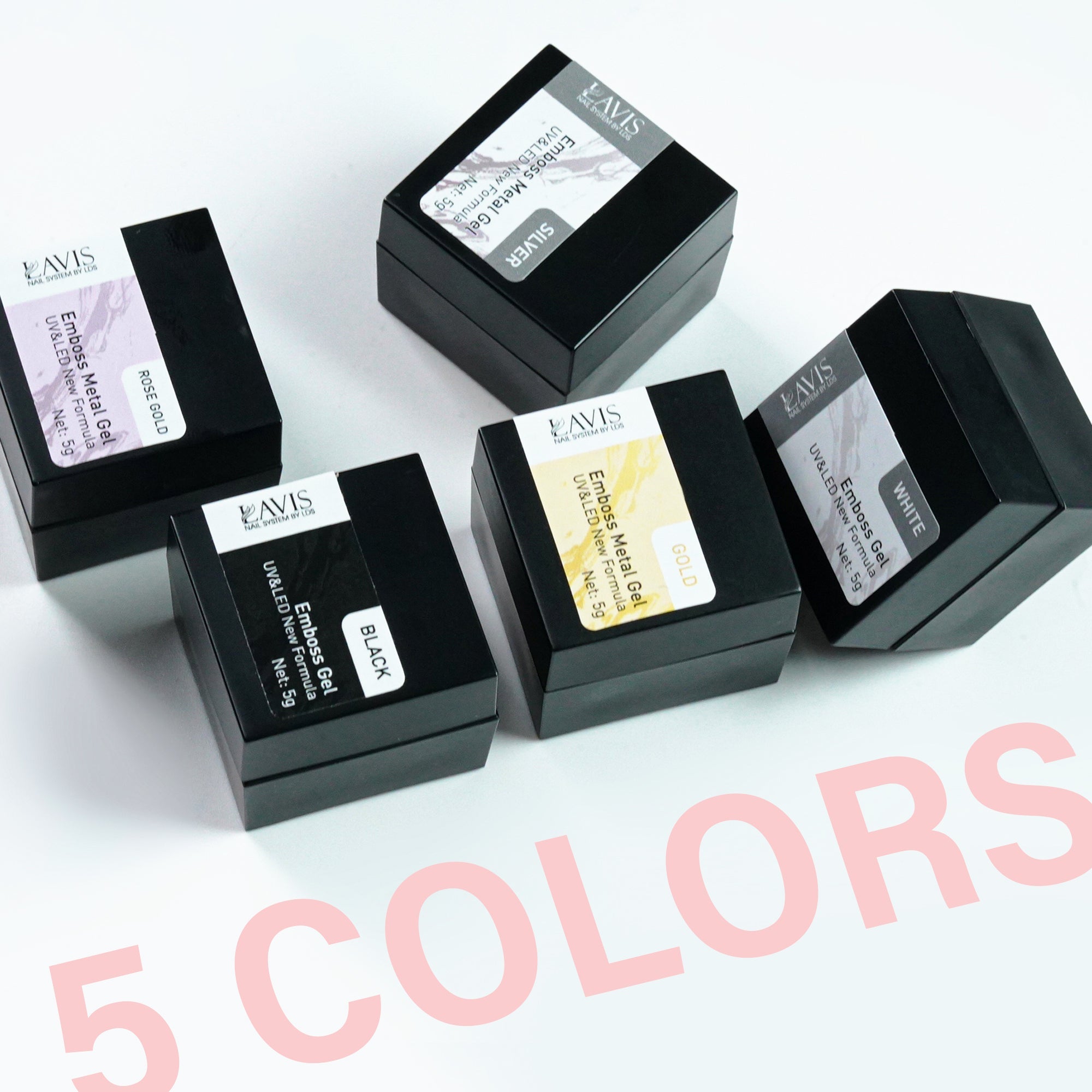 Set Emboss Gel Polish Nail Art 5 Colors - 5g - DTK Nail Supply