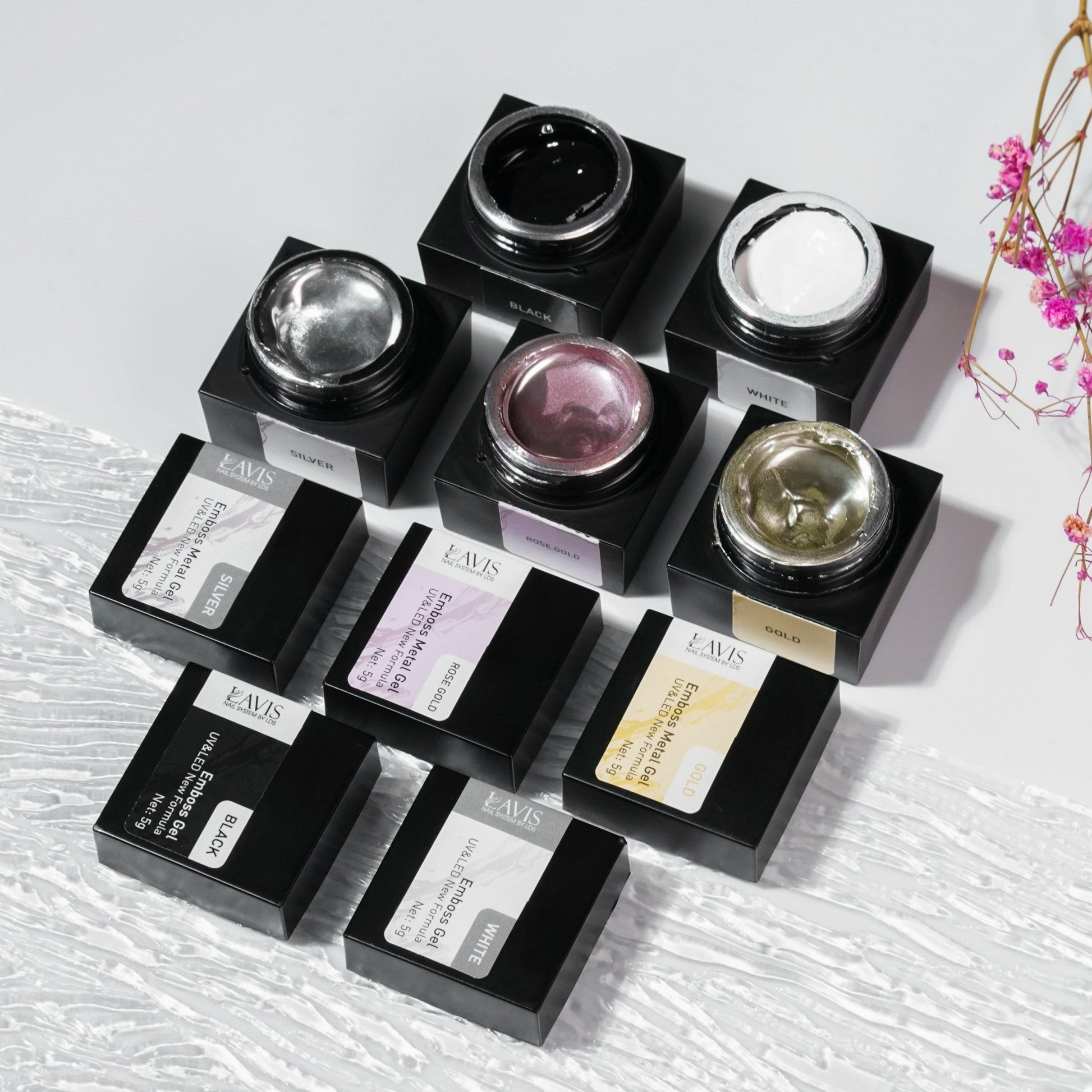 Set Emboss Gel Polish Nail Art 5 Colors - 5g - DTK Nail Supply