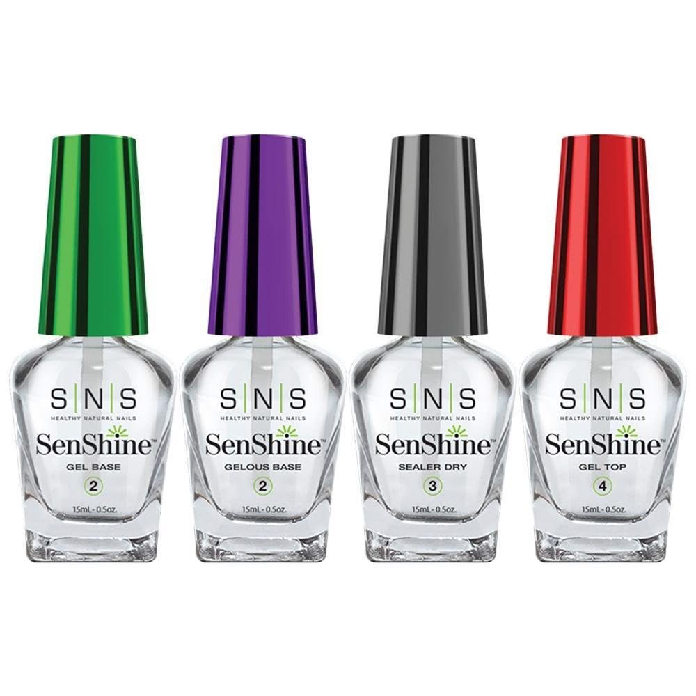 SNS Senshine Dipping Essential Kit 3 - Gelous Base, Gel Base, Sealer Dry, Gel Top - 0.5 oz - DTK Nail Supply