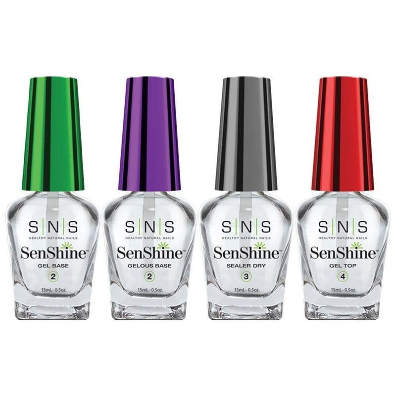 SNS Senshine Dipping Essential Kit 3 - Gelous Base, Gel Base, Sealer Dry, Gel Top - 0.5 oz - DTK Nail Supply