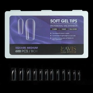 LAVIS Square Medium - 12 Sizes Clear - Soft Gel Tips